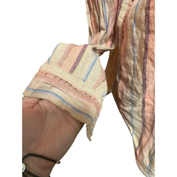 Anthropologie Maeve Linen Shirt Lida Striped Button Down XSmall Oversized Spring - Picture 6 of 8